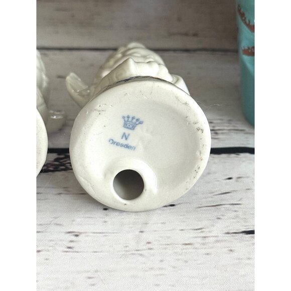 Vintage Dresden Ceramic Angel Candle Holders With Floral Design - Picture 8 of 9